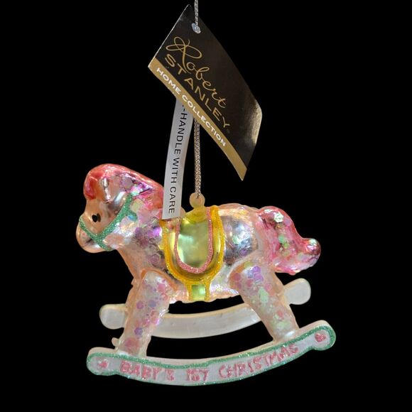 NEW 2011 Robert Stanley Babys 1st Christmas Rocking Horse Glitter Glass Ornament - Picture 5 of 8